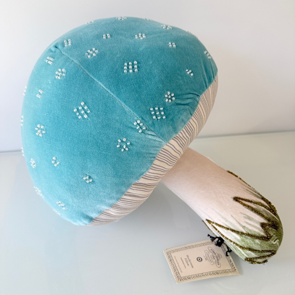 John Derian Mushroom Pillow Target Teal Velvet Beaded‎ Embellished Whimsical